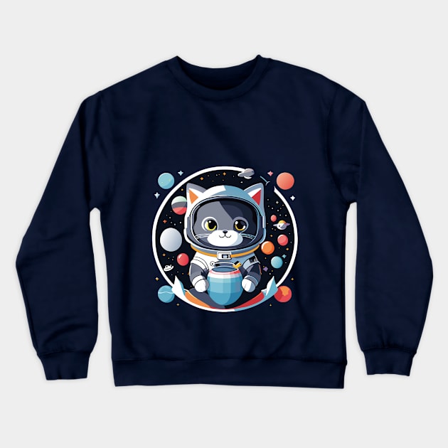 Cosmic Cat: Scottish Gray's Space Adventures Crewneck Sweatshirt by linann945